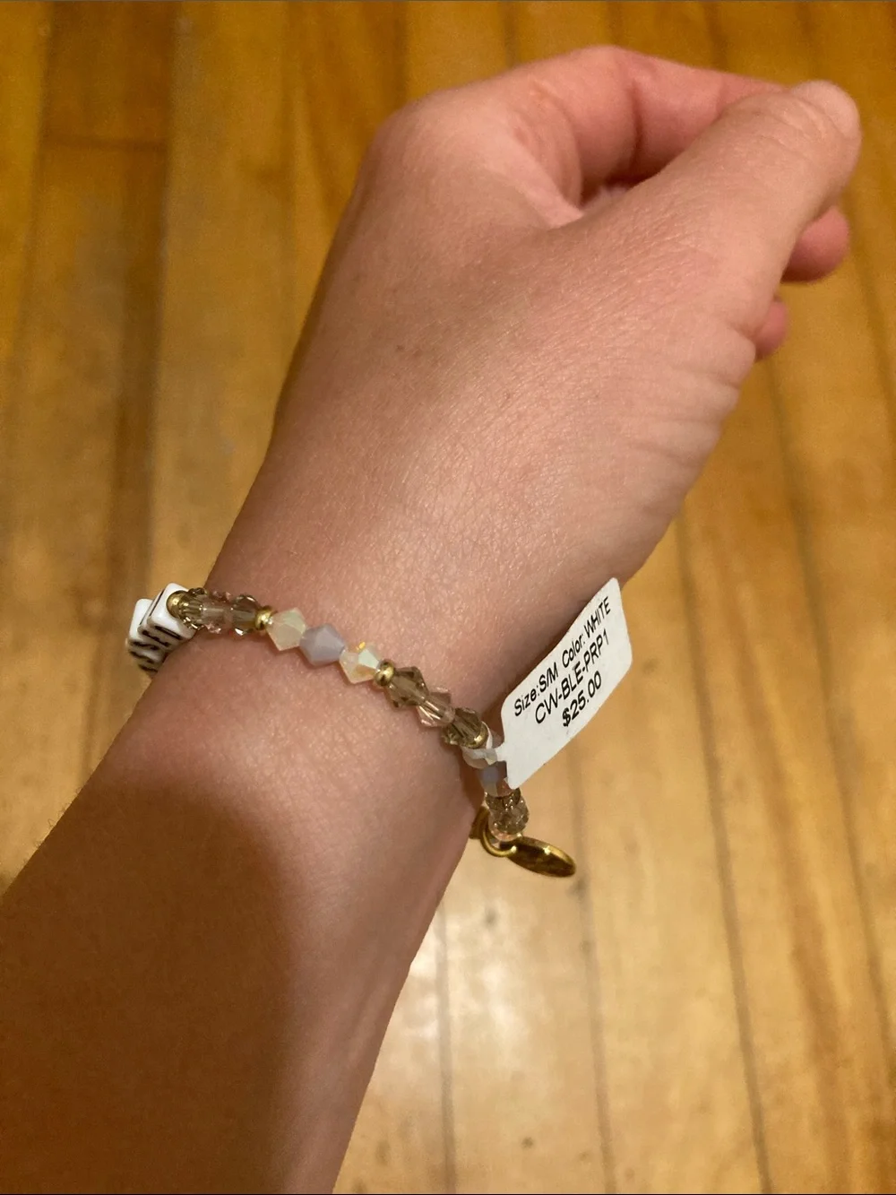 BLESSED Bead Stretch Bracelet — White and Gold Accent